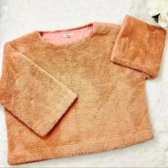 Madewell Superfurry Boxy Pullover Lined 3/4 Sleeve Cropped Sweater Size XXL - Picture 1 of 16